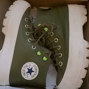 Womens Converse size 7.5 Olive Green and white
